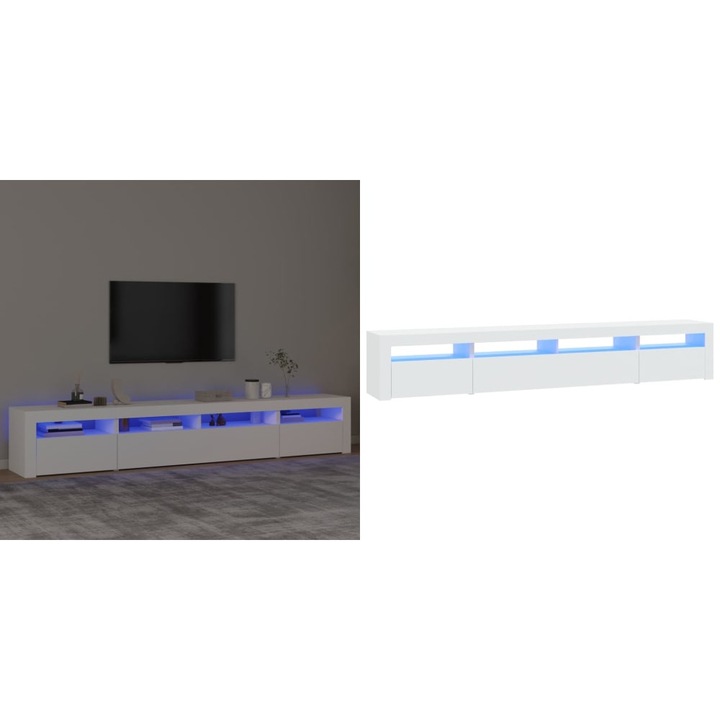 Comoda TV cu lumini LED, alb, 240x35x40 cm