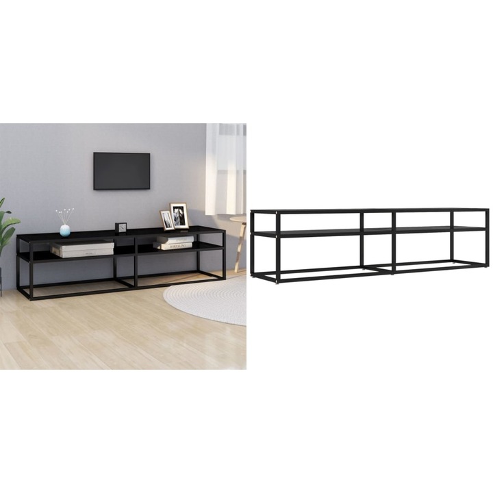 Comoda TV, negru, 160x40x40, 5 cm, sticla securizata