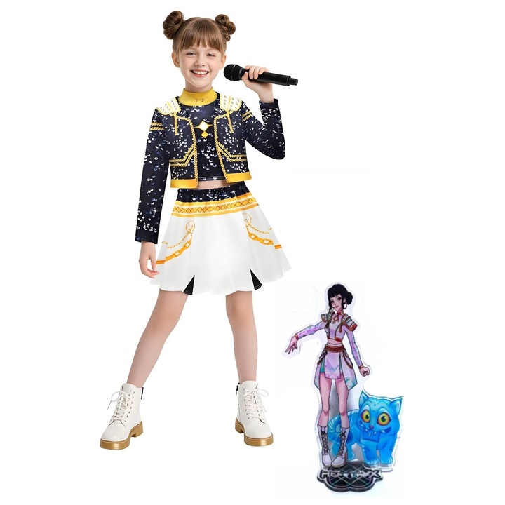 Set Costum si Figurina Cosplay KPop Demon Hunters, Zoey, cu jacheta, 9-10 ani, Funny Party Team®