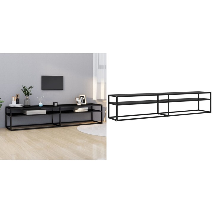 Comoda TV, negru, 200x40x40, 5 cm, sticla securizata