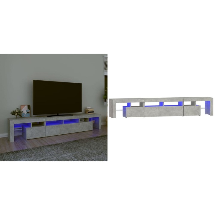 Comoda TV cu lumini LED, gri beton, 230x36, 5x40cm