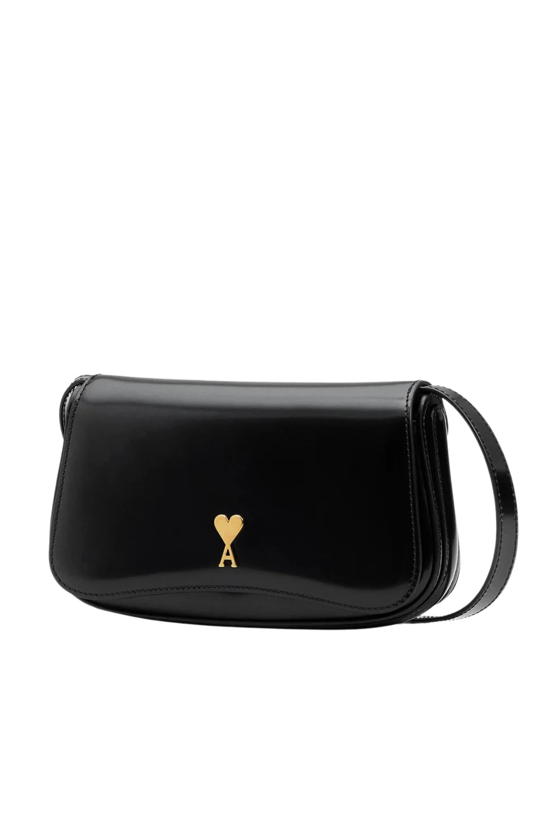 Ami Paris Black Glazed Leather Small Crossbody Paris Bag - One