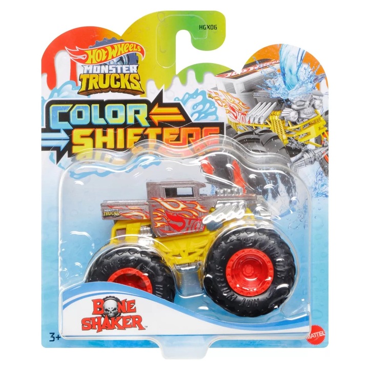 Hot Wheels Monster Truck Bone Shaker színváltós teherautó, 1:64 méretarány
