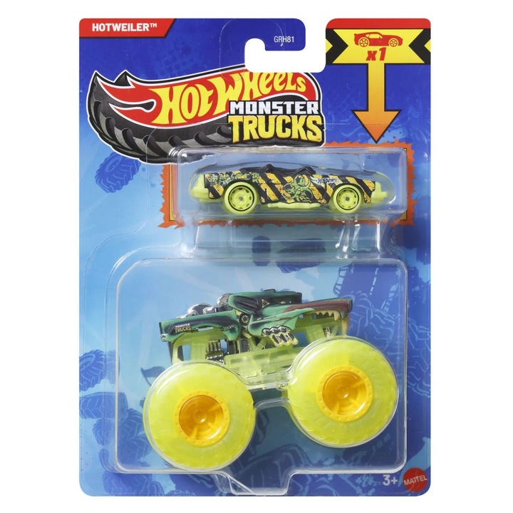 Hot wheels monster truck si masinuta metalica hotweiler