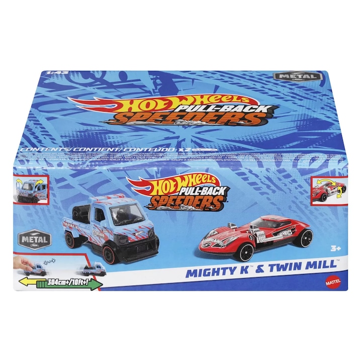 Hot wheels set 2 masinute metalice pull back mighty k si twin mill 1:43