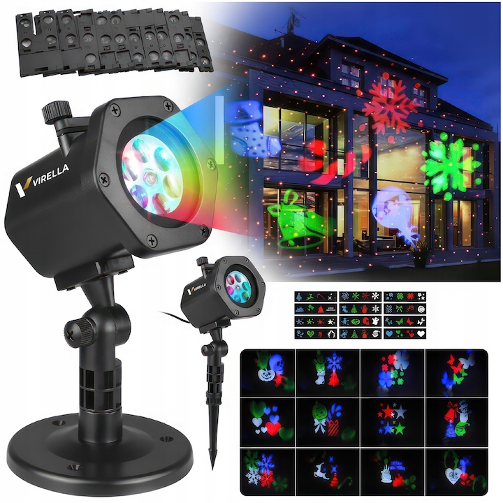 Proiector LED pentru Craciun, Virella, 48 modele, IP65, 5m cablu, pentru interior si exterior