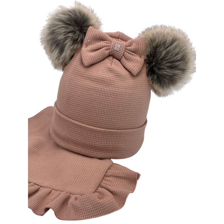 Комплект шапка и шал за момиченца, PanPan, мек материал