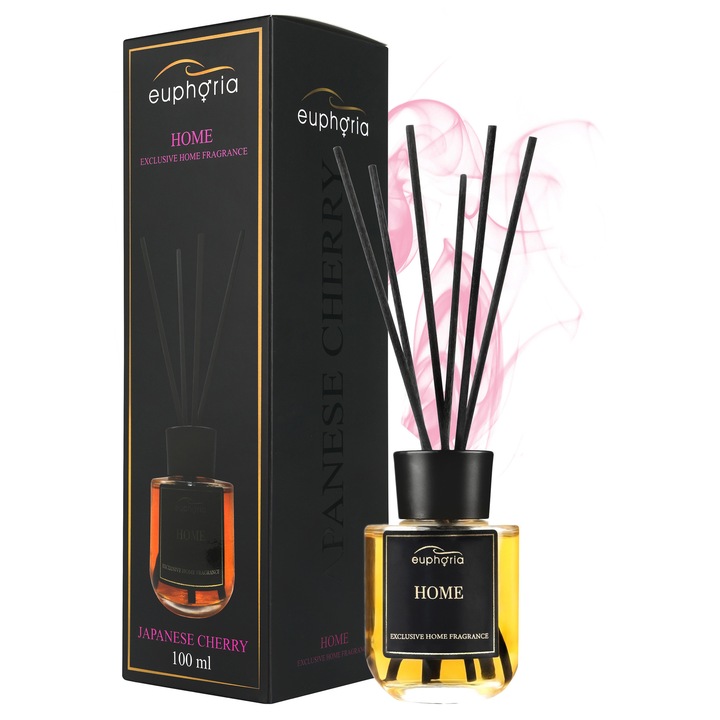 Szobaillatosító, Euphoria, Japán Cseresznye, 100 ml, 6 pálcika, színes üveg