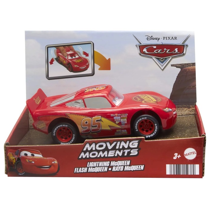 Masinuta metalica Mattel Fulger McQueen, rosu, 5x10cm, cu ochi si gura mobila