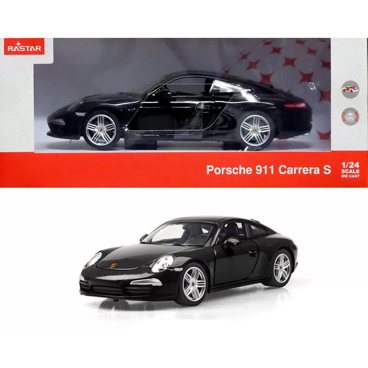 Метална кола Porsche 911 черна мащаб 1 към 24