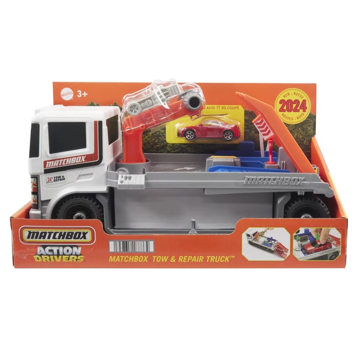 Camion de reparatii si remorcare Mattel, set Matchbox, troliu inclus, multicolor
