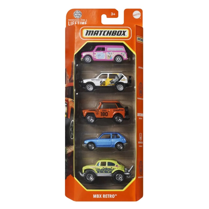 Matchbox készlet 5 fém kisautó mbx retro, 1:64 méretarányarány