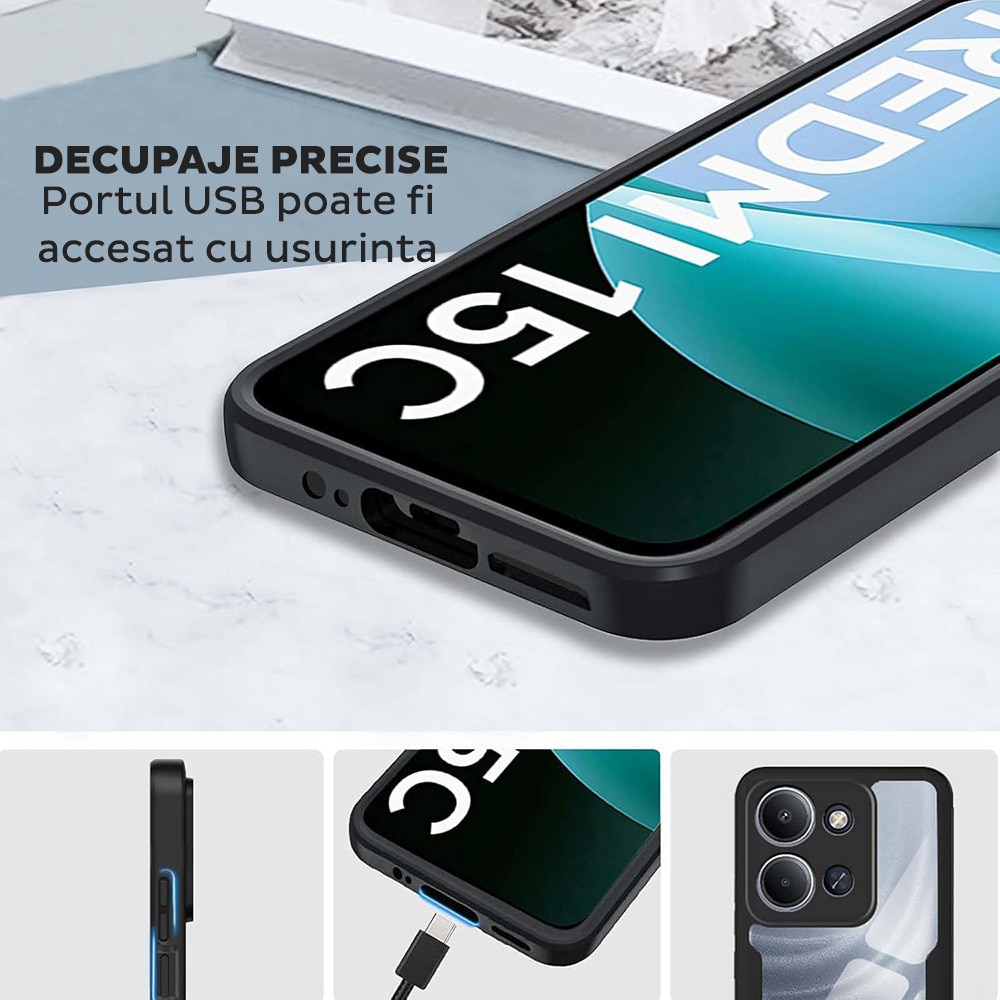 Husa pentru Xiaomi Redmi 15C 4G / Redmi 15C 5G DaDen® ColorVerse 360, Antisoc, Protectie completa spate-ecran, Negru