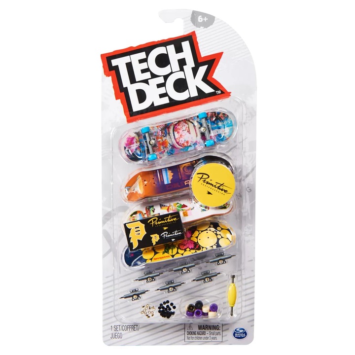 Set Masinute Tech Deck, Spin Master, 4 piese fingerboard Primitive, 9.6cm, grafica autentica