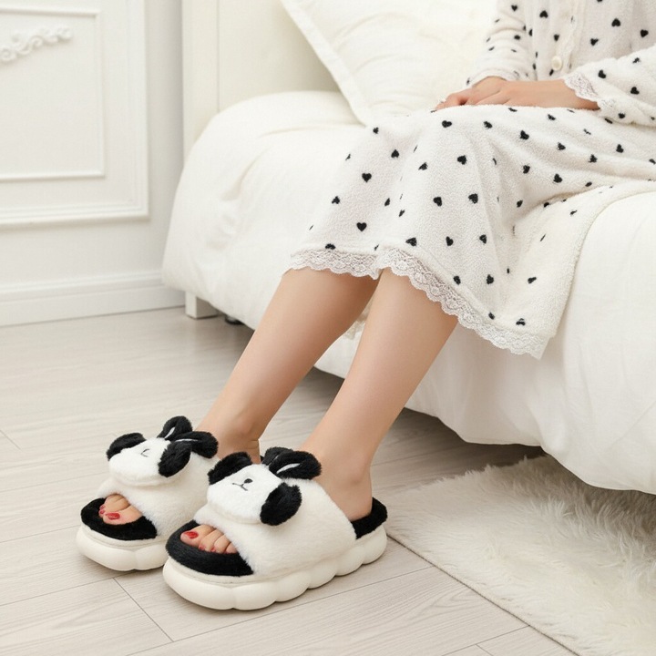 Пухкави домашни пантофи, модел Зайче P2079черно 121960, Черен, 38-39