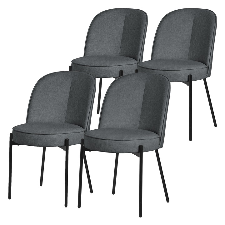 4x ML-Design kerek étkezőszék, kárpitozott, antracit színű, fém lábakkal, háttámlával, modern-időtlen design, elegáns és sokoldalú ergonómikus bútor konyhába és nappaliba