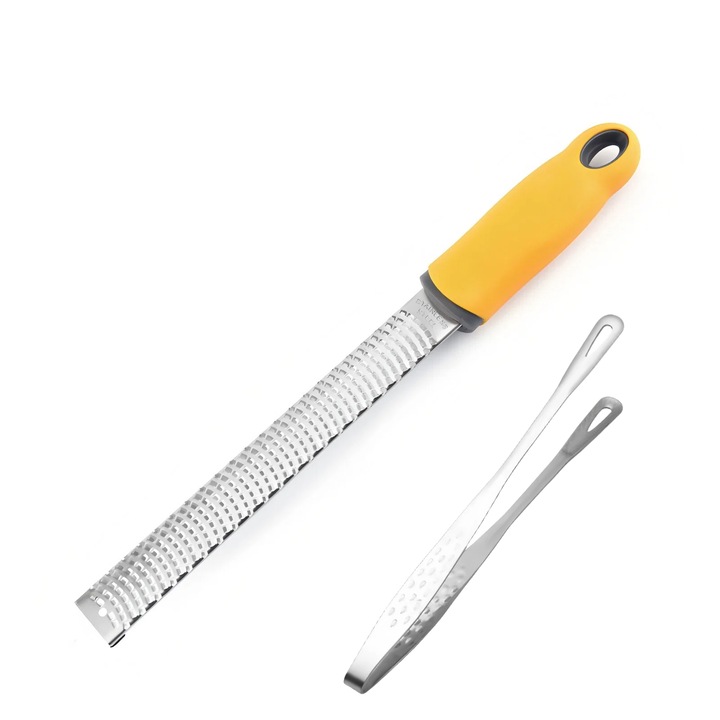 Цитрусова ренде, BOMSTOM, с щипка за скара 24 см, неръждаема стомана, жълта, 12.7 инча