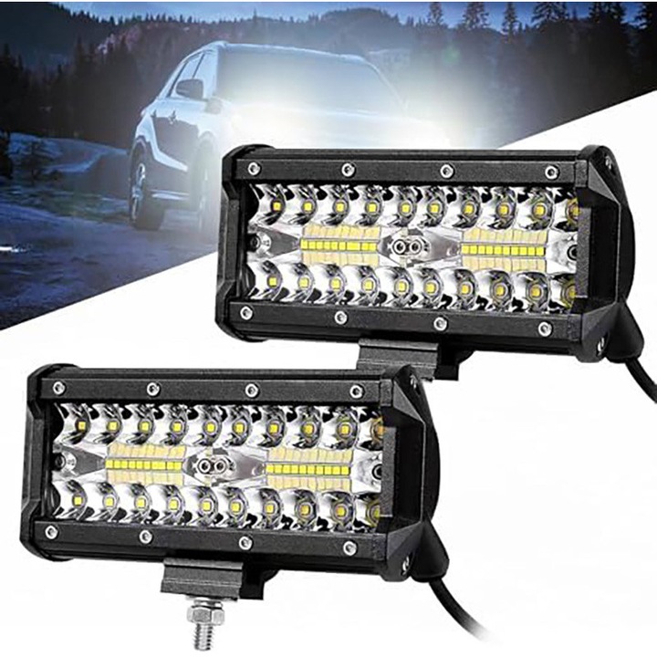 Set 2 Proiectoare LED auto Offroad, Omelivon, 2pcs, 120 W, 12000 lm, IP67, 176x80x70mm, lumina alba rece, pentru SUV-uri si vehicule off-road