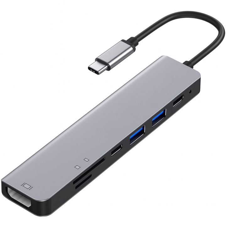 Adapter 13w1 HUB USB-C, Spreest, 2xHDMI, VGA, RJ45, szürke
