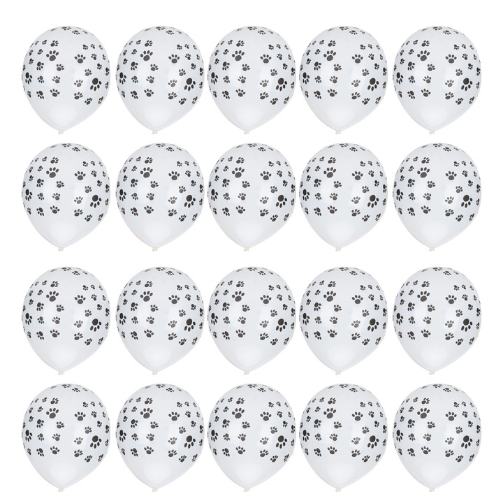 20 darabos állatmintás lufi szett, latex, állatkerti téma, fehér, partikra