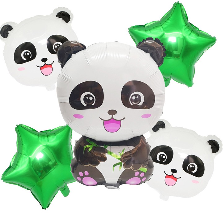 Panda témájú fólia lufi szett bulihoz, 5 darabos, 80x46cm, 18 hüvelyk