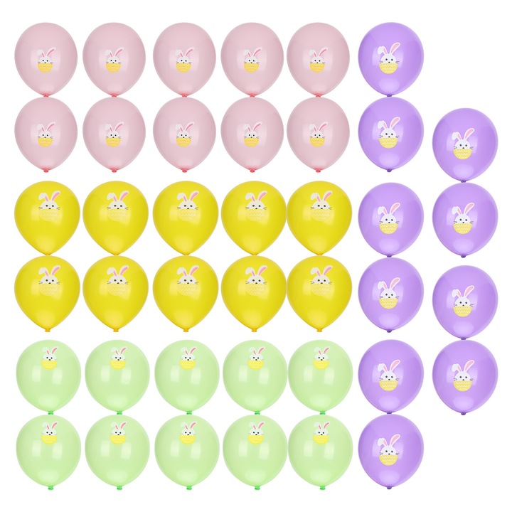 40 darabos latex lufi szett születésnapi bulira, többszínű, nyuszi mintával