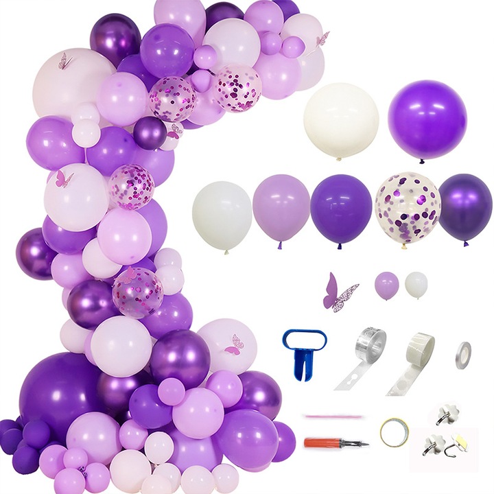 Lufi girland szett, Parti dekoráció, Fehér/Lila