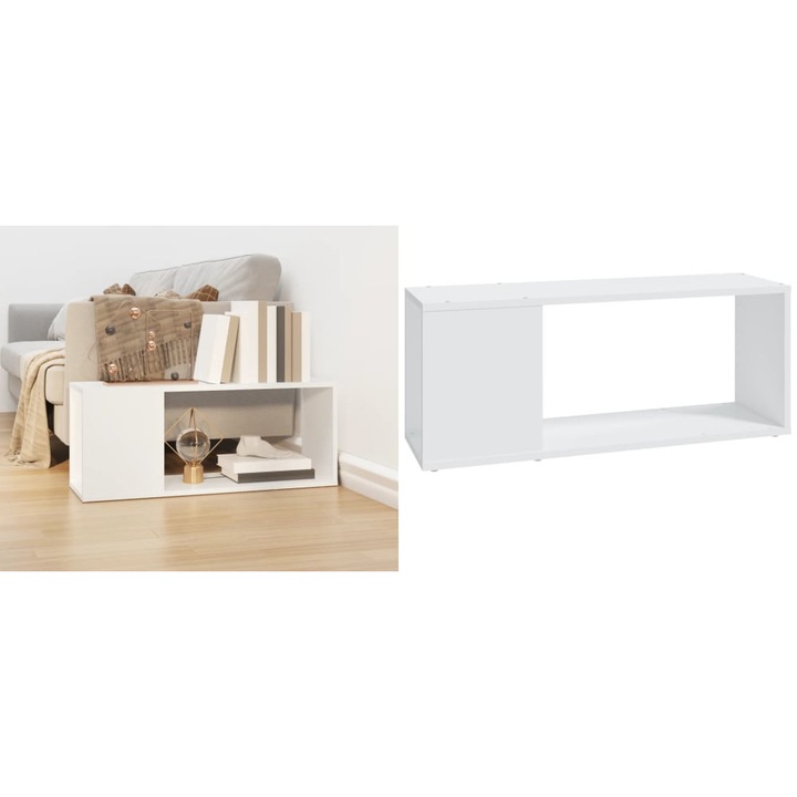 Comoda TV, alb, 80x24x32 cm, lemn prelucrat