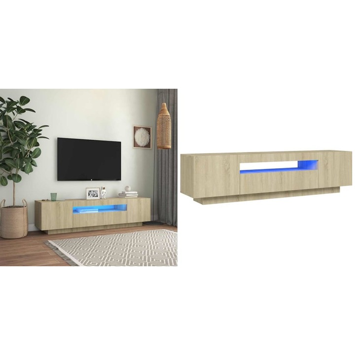 Comoda TV cu lumini LED, stejar sonoma, 160x35x40 cm