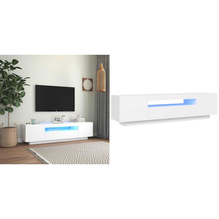 Comoda TV cu lumini LED, alb, 160x35x40 cm