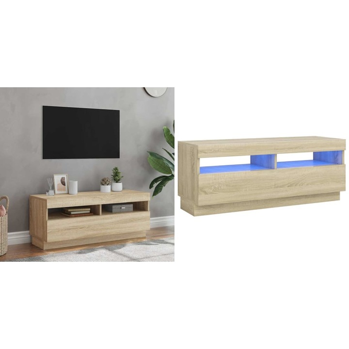 Comoda TV cu lumini LED, stejar sonoma, 100x35x40 cm