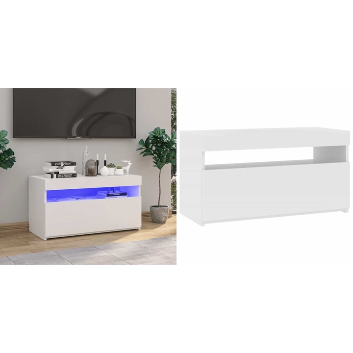 Comoda TV cu lumini LED, alb, 75x35x40 cm