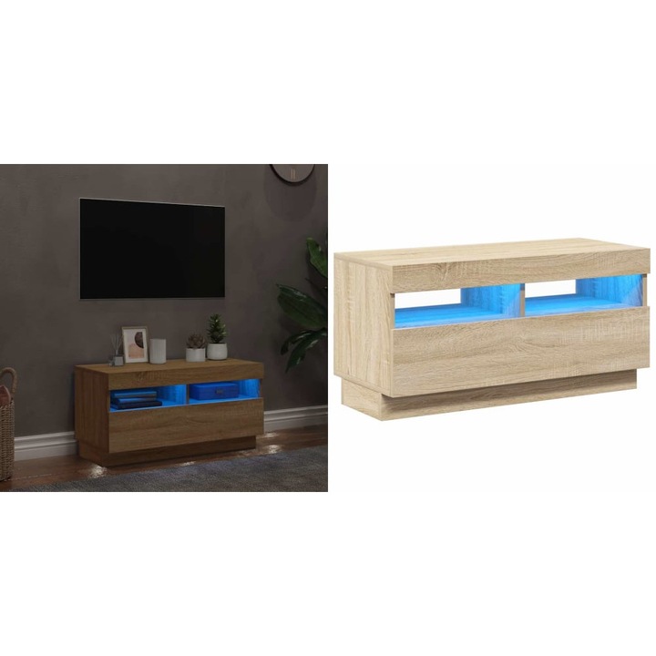Comoda TV cu lumini LED, stejar Sonoma, 80x35x40 cm