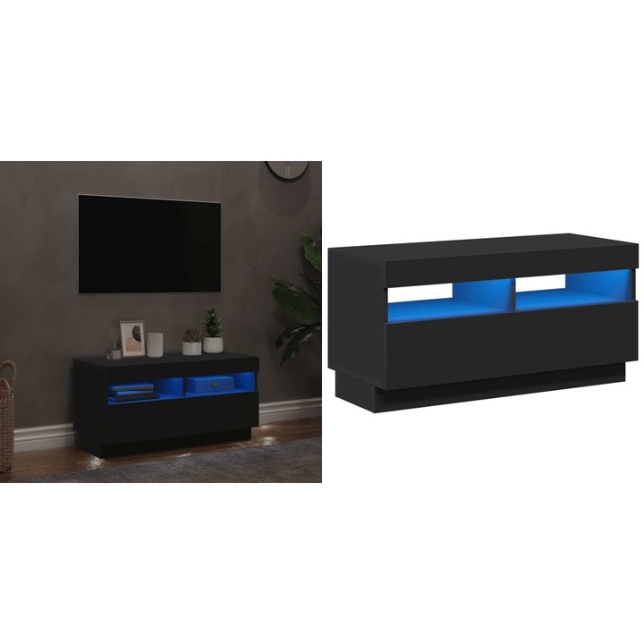 Comoda TV cu lumini LED, negru, 80x35x40 cm