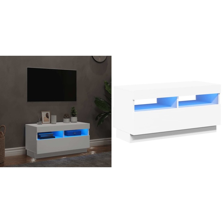Comoda TV cu lumini LED, alb, 80x35x40 cm
