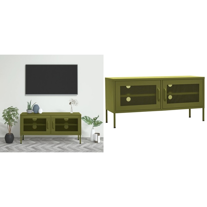 Comoda TV, verde masliniu, 105x35x50 cm, otel
