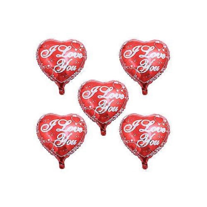 5 piros szív alakú fólia lufi szett, 45x45cm, bulira, esküvőre, évfordulóra