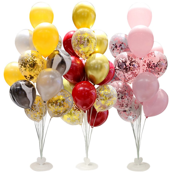 Lufi tartó állvány léggömbökkel és pumpával, party, többszínű, újrahasználható