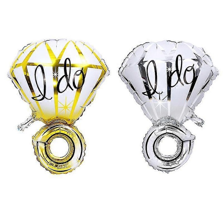 Gyémántgyűrű alakú lufik, szett, ezüst-arany, 70x50x0.1cm