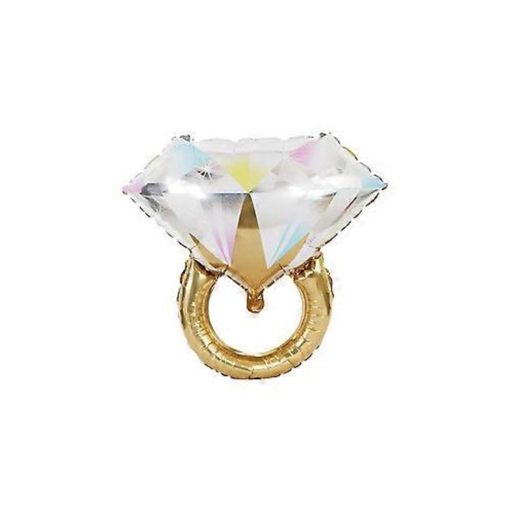 Lufi szett, gyémántgyűrű alakú fólia lufi, arany színű, esküvői dekoráció, eljegyzési buli, Valentin nap