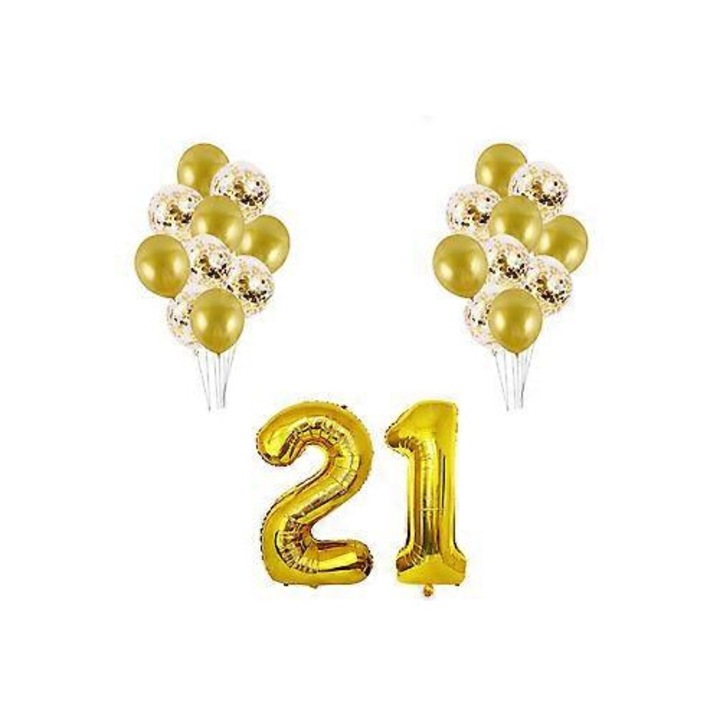 21 éves születésnapi lufi szett, arany, 10x5x1cm
