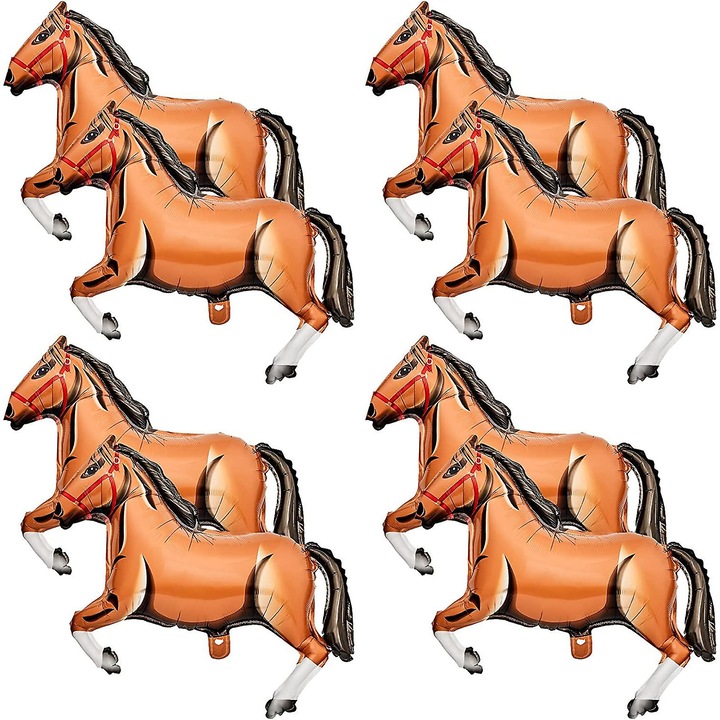 8 darab fólia lufi szett ló alakú, 40 hüvelykes, barna színű, cowboy témájú partikhoz, babaváró bulikhoz