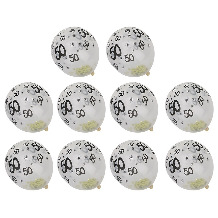 Átlátszó lufik konfettivel, 50-es szám, 10 darabos szett, 3 színben elérhető