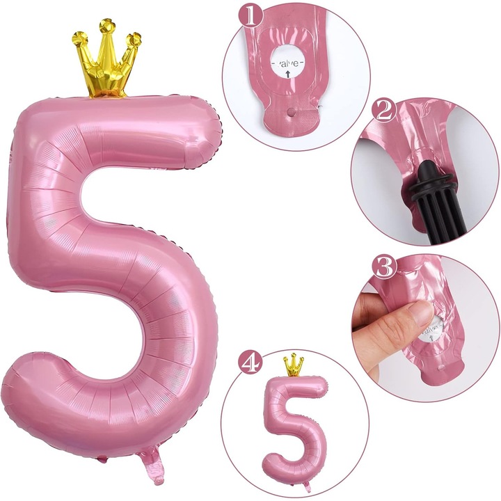 5 db rózsaszín 42 hüvelykes digitális lufi szett arany koronával kislány 5. születésnapi partijára