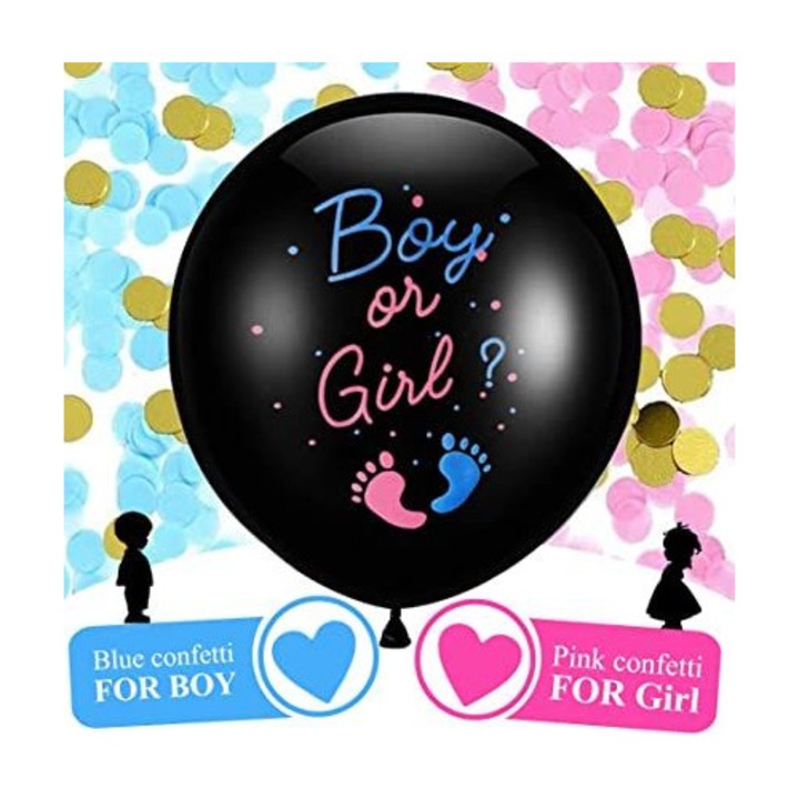 Set de 2 baloane mari de 36 inch cu confetti roz si albastru pentru dezvaluirea genului copilului, decorare petrecere