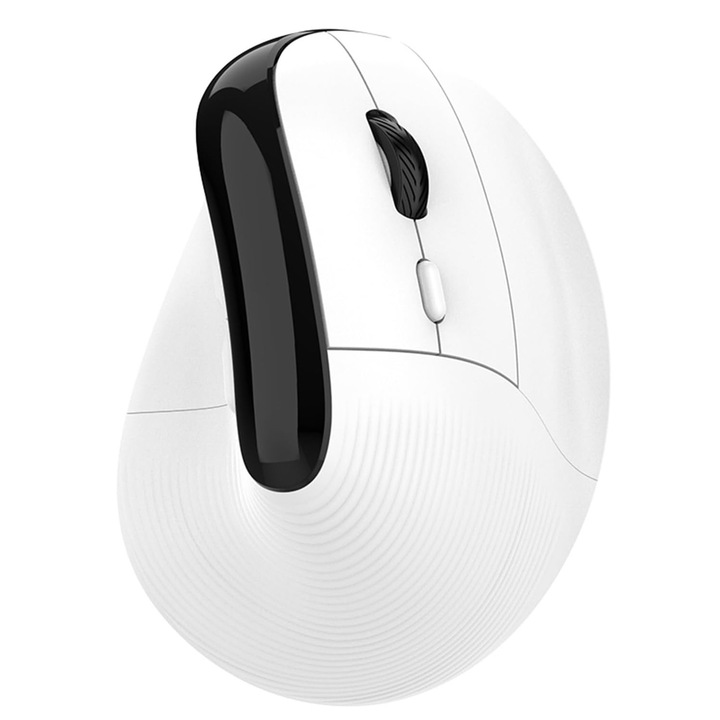 Mouse Wireless Ergonomic, design ergonomic vertical, 2.4GHz&Bluetooth, 1200-4000 dpi, acumulator fast charge, silent click, baterie de 500 mAh, compatibil cu telefon, tableta, laptop, calculator, OUYLAF, Alb