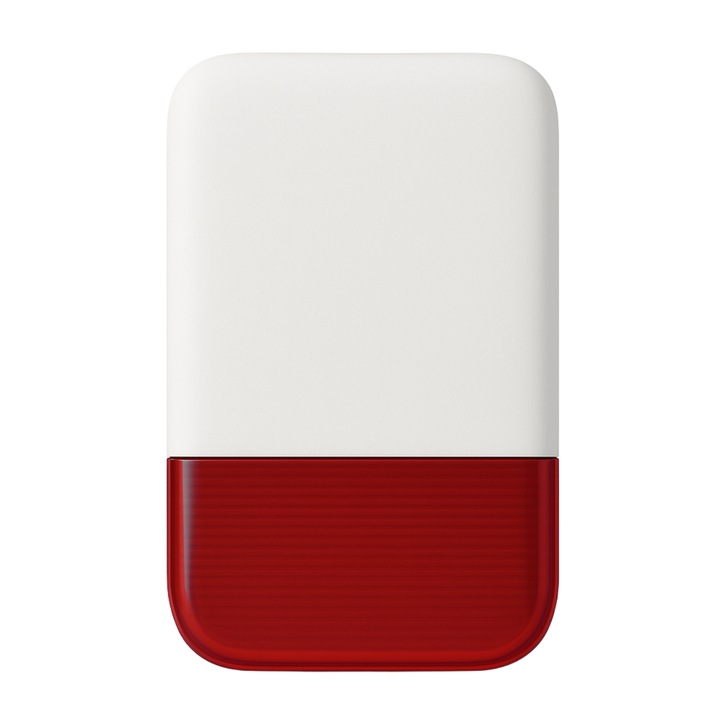 Sirena alarma wireless exterior Spreest®, WSR300, 433 MHz EV1527, 120 dB, IPX5, stroboscop LED, acumulator 400 mAh, raza 100 m, antisabotaj, compatibila sistem alarma GSM/WiFi, alimentare 230V, Alb