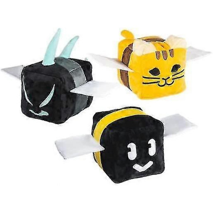 Set jucarii de plus Bee Swarm, 3 tipuri, 18cm, culori: negru-galben, galben-maro, albastru inchis