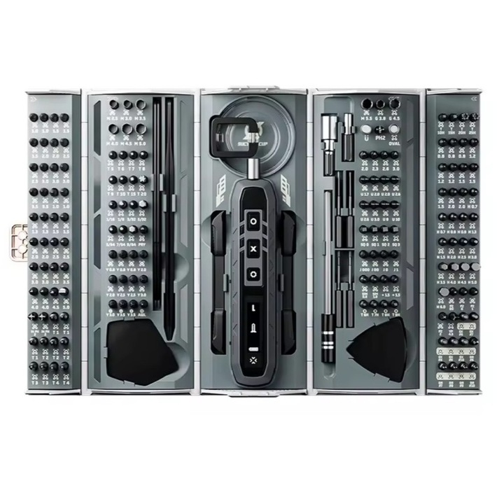 Set surubelnita electrica MTR 180 in 1, cu acumulator, afisaj digital, fara fir, 3 forte de strangere