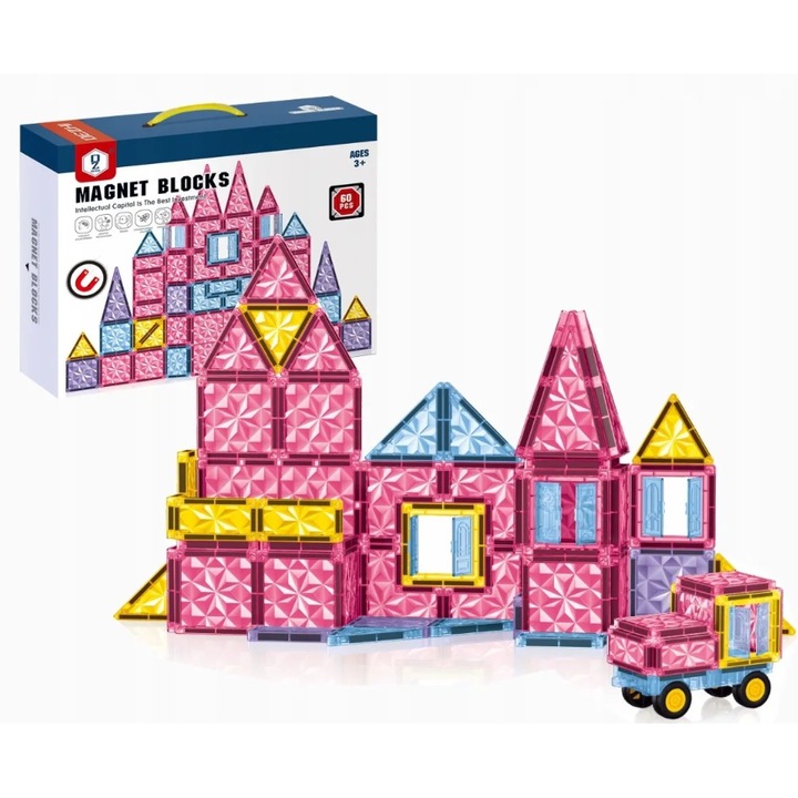 Constructor magnetic, 60 de piese – roz